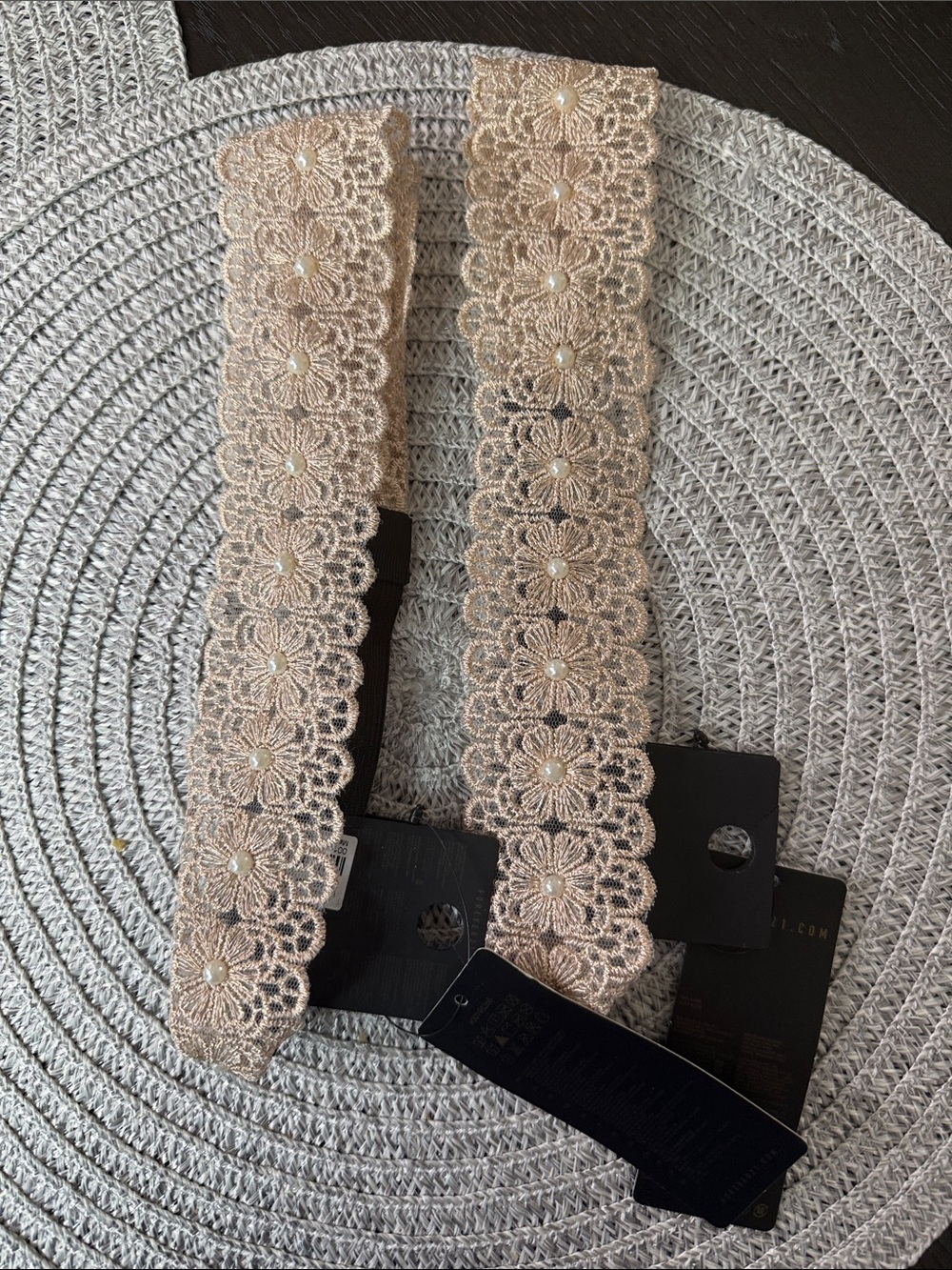 Delicate Lace Floral Headband in Beige set of 2